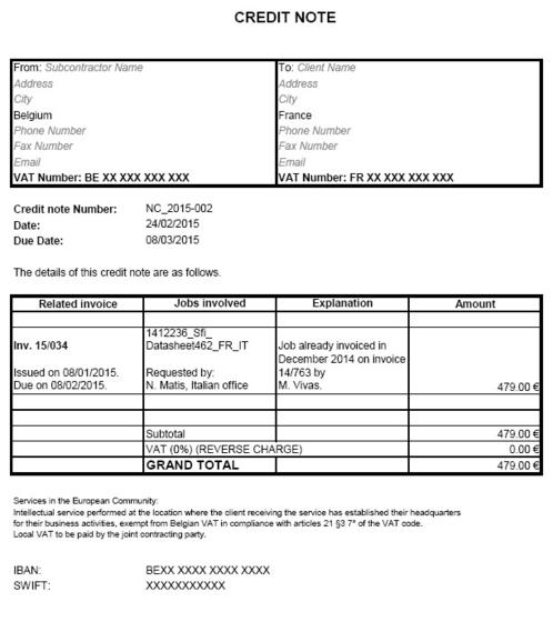 Credit note example